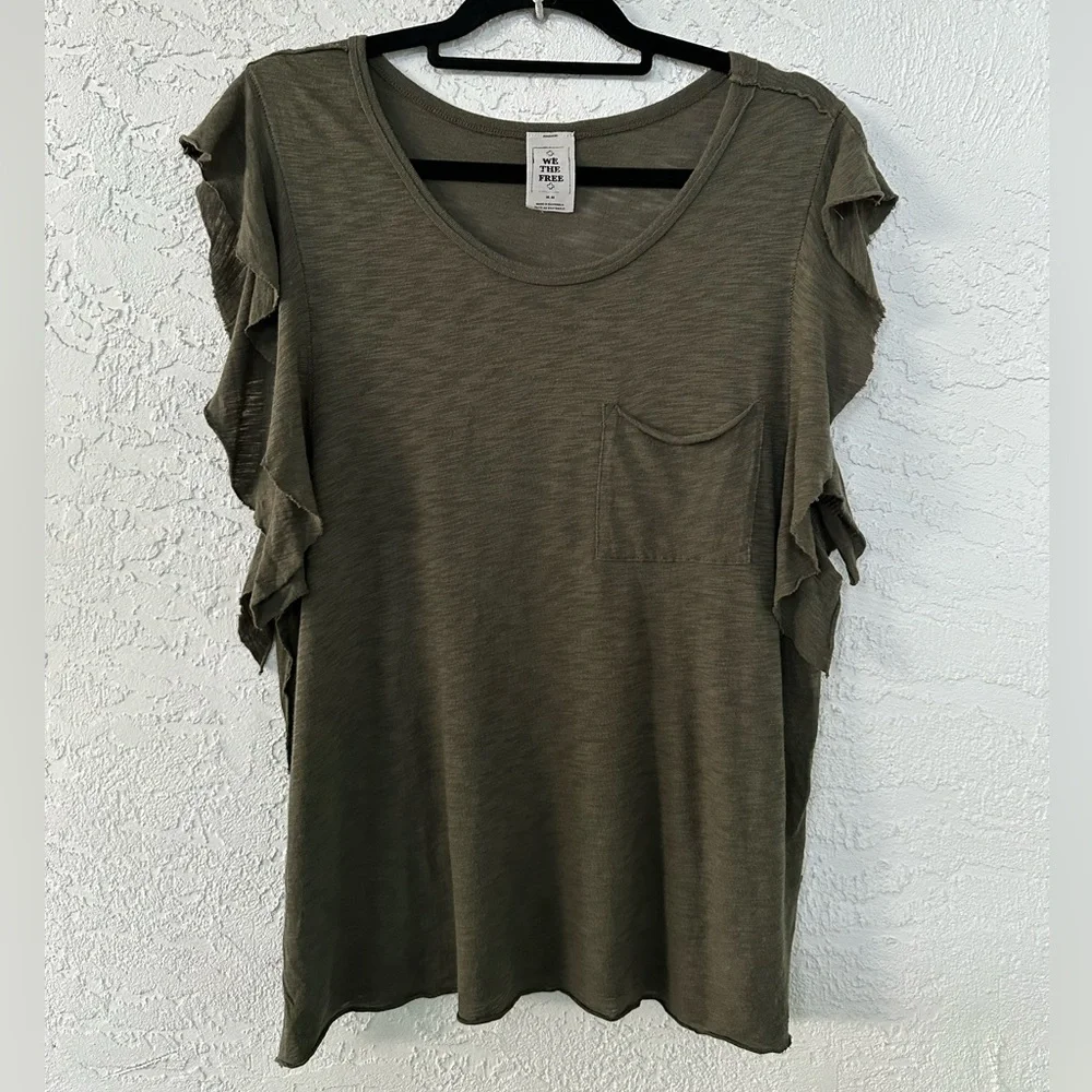 Free People We The Free So Easy Tee Shirt Army Green Medium - Picture 3 of 11